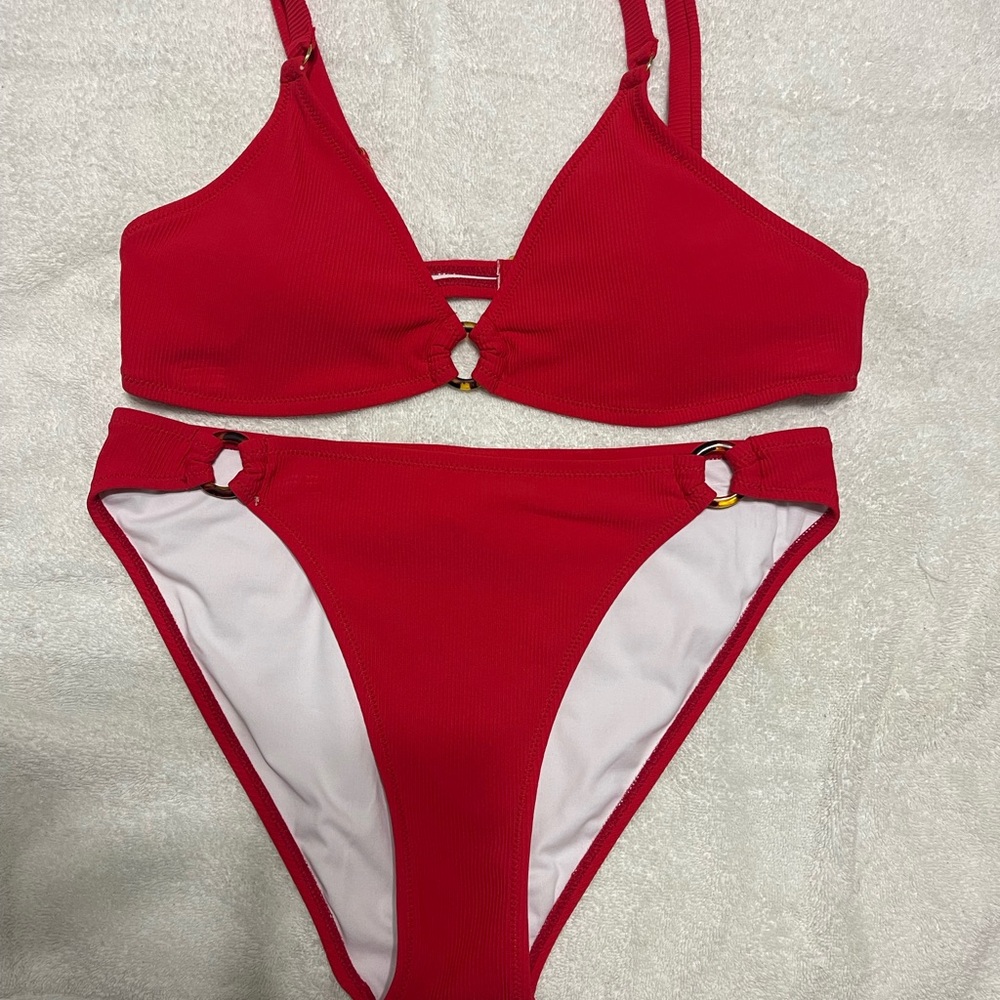 Red Bikini Set with Gold Accents